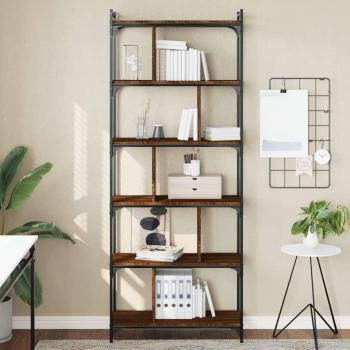 Librería de 6 estantes en madera de ingeniería, medidas 76x32x192 cm, disponible en colores Negro, Roble Sonoma y Roble ahumado, ideal para oficina, estudio o dormitorio