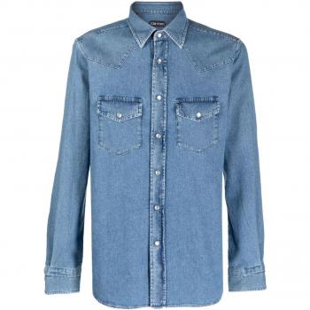 Tom Ford Men's Denim Western Shirt, Size 40, Blue, HDS001FMC032S23HB700