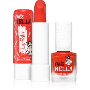 Set de Esmalte de Uñas y Bálsamo Labial Miss Nella - Esmalte Rojo Fresa 'N' Crema con Fórmula Peel-off, a Base de Agua y Sin Olor + Bálsamo Labial