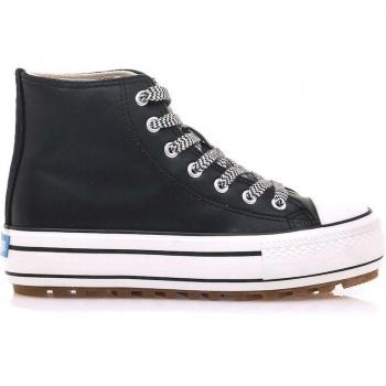 Mustang Bigger-T Zapatillas Deportivas para Mujer, Color Negro, con Plataforma de 4.5cm, Cierre de Cordones y Puntera Redonda, Detalle Trasero de Pana al