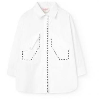 Boboli - Camisa de niña de popelín con bolsillos decorativos, manga larga, material popelín