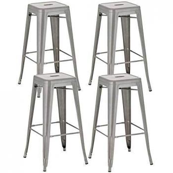 Set de 4 Taburetes de Bar Joshua Plateado con Apoyo para los Pies y Altura de Asiento de 77 cm