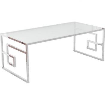 Mesa de centro elegante de metal y cristal con acabado en plata