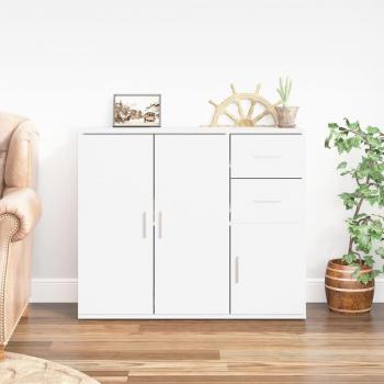 Aparador de madera contrachapada blanco brillante 91x29,5x75 cm - Mueble de Almacenaje de Salón, Buffet para salón, Armario Auxiliar, Armario de Almacenamiento