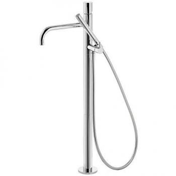 Tres Study-Exclusive Monomando Bañera-Ducha de Pie con Dos Reguladores Independientes, cuerpo Empotrado para Montaje a Suelo Incluido, Ducha de Mano Anticalcárea con Soporte y Flexo Satín