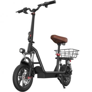 Patinete eléctrico iScooter i12 con asiento, cesta trasera, motor de 500 W, batería de 36 V y 7,5 Ah, neumáticos de 12 pulgadas