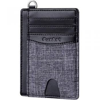FurArt Cartera minimalista delgada, bolsillo frontal, bloqueo RFID, soporte para tarjetas de crédito con desmontaje en forma de D - - S