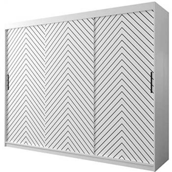 Armario Hartford 316 Blanco y Negro con Puertas Correderas, 250 x 200 x 62 cm, 7 Estantes y Diseño de Espina de Pescado