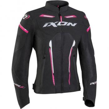 Ixon Chaqueta de Moto para Mujer Striker Air Negro-Blanco-Fucsia, chaqueta textil para motocicletas para damas, color negro, blanco y rosa, talla L