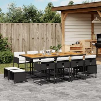 Set de Comedor de Jardín 13 Piezas con Cojines Negros en Polyrattan Sintético
