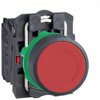 Schneider Electric Harmony XB5AA42 Push Button Switch, Plastic, Spring Return, 1NC, 22mm Mount, Unmarked, Flush Operator Profile, Red