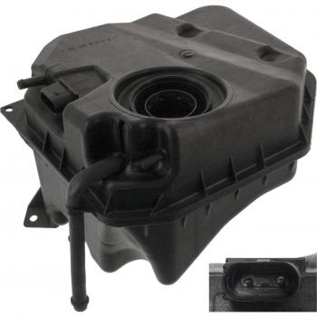 Depósito de compensación refrigerante FEBI BILSTEIN 49015, capacidad de 1.5 litros, material plástico resistente a altas temperaturas, compatible con sistemas de refrigeración de vehículos, incluye tapón hermético y diseño optimizado
