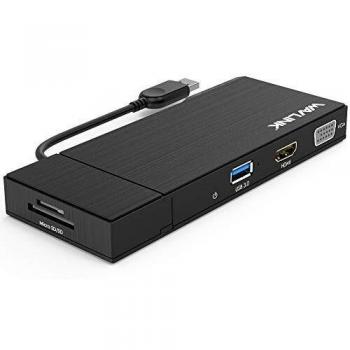 WAVLINK USB 3.0 Universal Docking Station, HDMI Dual 2K Display y Adaptador Gigabit Ethernet, Pantalla de Video y VGA a 2560x1440, Puerto USB 3.0, SD/TF Card Reader, para Windows, Mac, Android