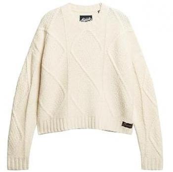 Jersey de Punto Trenzado Grueso de Cuello Alto Color Leche de Coco para Mujer - Talla XL