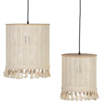 Set de 2 lámparas de techo colgantes de rattan y bambú con borlas en color beige y natural, 60 W, 220 V, dimensiones 33 x 33 x 33 cm