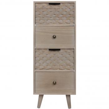 Cómoda Estrecha Rebecca con 4 Cajones en Madera Natural Marrón Multiusos