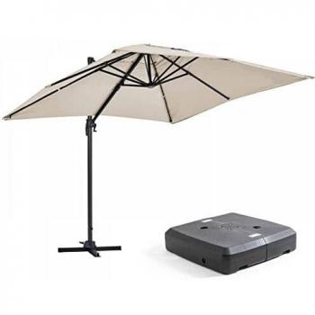 Parasol desplazado Oviala de 2x3 m con base con ruedas de aluminio blanco