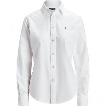 Camisa Oxford básica de mujer Polo Ralph Lauren con logo a contraste, color blanco, tamaño 42, manga larga, estilo casual