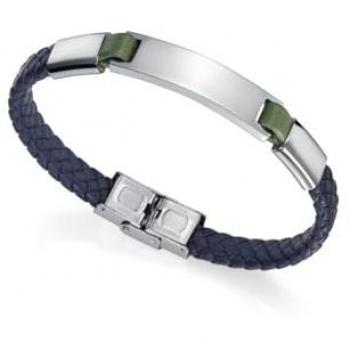 Pulsera Viceroy Hombre 75081P01013 - Diseño Elegante con Correa de Piel Trenzada Azul y Placa de Acero - Estuche de Marca Incluido