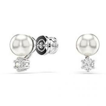 Swarovski Matrix Rhodium Plated White Crystal Pearl Stud Earrings 5694225