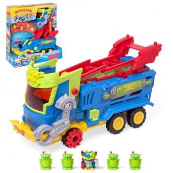 Superthings Kazoom Mr King Truck - Camión de juguete que incluye 1 figura exclusiva de Mr King, 4 Robotoxics, un disparador y 3 proyectiles