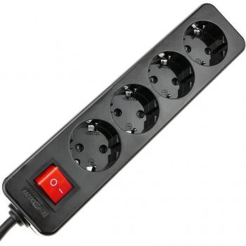 Regleta de enchufes 4 schuko 16A 230V negra con interruptor y cable de 1.5m - BeMatik