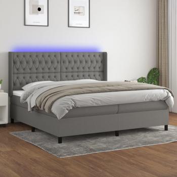 Colchón box spring suave con luces LED en tela gris oscuro 200x200 cm