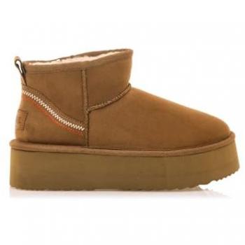 Botines Mujer MTNG Nivia 59733 Cuero, Botines planos con pelo en el interior y piso grueso, Bota Australiana para mujer, sin cierre-abiertos, modelo 58331