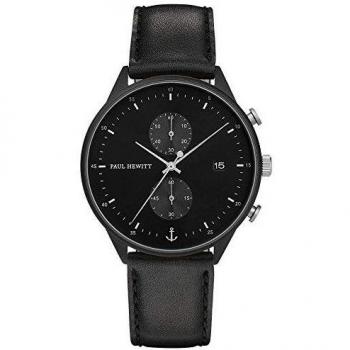 PAUL HEWITT Cronógrafo para Hombre y Mujer Black Sunray - Cronógrafo de Acero Inoxidable con cronómetro y Correa de Cuero