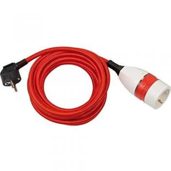Cable de extensión Brennstuhl con interruptor giratorio, 5 m, rojo/blanco/negro, alargador eléctrico para interiores, cubierto de plástico y textil