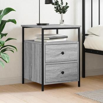 Mesita de noche de madera de ingeniería 44x45x60 cm en Roble Sonoma, Roble ahumado y Gris Sonoma, ideal para habitación, dormitorio, salón y estudio