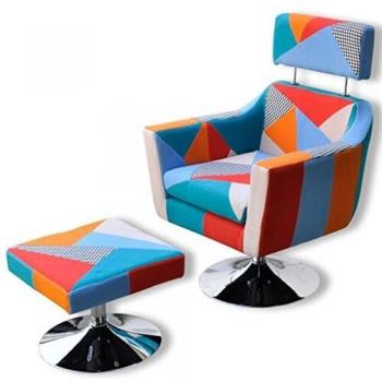 Sillón Ajustable de Cuero Artificial de TV con Reposapiés Tela de Labor de Retazos