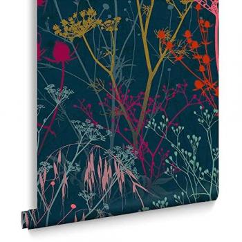 Clarissa Hulse Summer Border Floral Wallpaper Blue/Green/Orange 1,000cm L X 52cm W