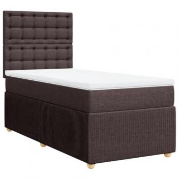 Cama box spring con colchón tela marrón oscuro 100x200 cm