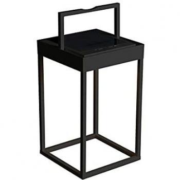 Lámpara LED solar Portofino de Konstsmide, tipo farol de efecto exterior, uso en pared o mesa, color negro, con temperatura de color 2700K y 3000K, funciones de encendido/apag