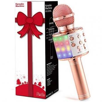 Fede Micrófono Karaoke Bluetooth, Microfono Inalámbrico Karaoke Portátil con luz LED Multicolor para Niños Canta Partido Musica, Compatible con Android/iOS PC o Teléfono Inteligente