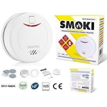 Smoki - Detector de humos fotoeléctricos, batería de litio +10 años, instalación fácil magnético