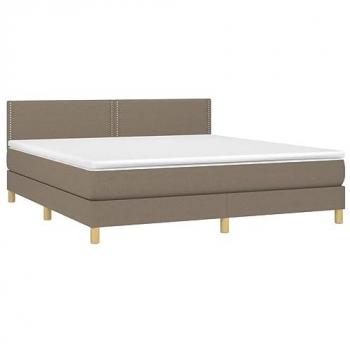 Cama box spring con colchón LED tela gris taupe 180x200 cm
