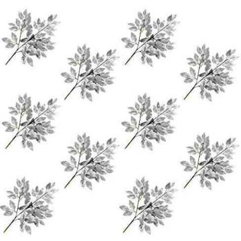 vidaXL 10x Hojas Artificiales Ficus Decoración Flores Plateado Flora Artificial Aspecto Realista Imitación Vegetación Hogar Oficina Longitud 65cm
