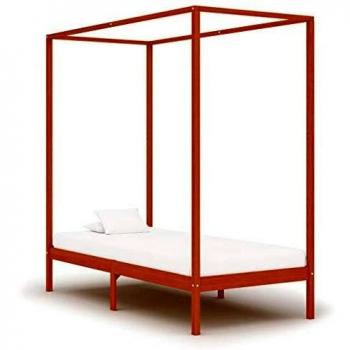 Cama con dosel de madera maciza de pino marrón miel 90x200 cm