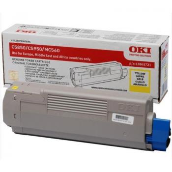 OKI 43865721 Yellow High Yield Toner Cartridge for C5850/C5950 Series, 6000 Pages