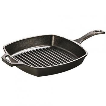 Lodge 10.5 Inch Pre-Seasoned Cast Iron Square Grill Pan - Fat-Free Fryer