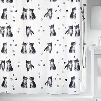 Spirella colección Kitty Paw, Cortina de Ducha Textil 180 x 200, 100% Polyester, Gris, Tela, Gatos, x cm