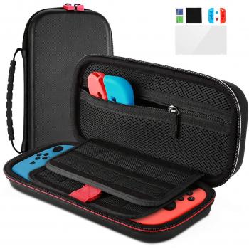 Funda para Nintendo Switch, Cozime Viaje Case Rígida con Más Espacio de Almacenamiento para 29 Juegos, Regalar Protector de Pantalla, Funda para Controlador, Protector Agarre Pulgar, Paño de Limpieza