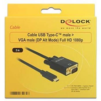 Cable USB Tipo C a VGA 2 m, Adaptador de Vídeo DP Alt Mode, Negro