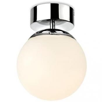 Lámpara de techo para baño Brook de 1 luz cromada con vidrio opalino blanco, IP44, diseño moderno, adecuada para ambientes húmedos