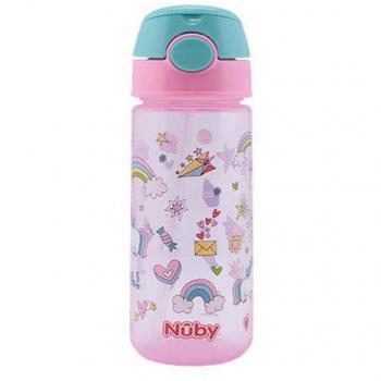 Nûby Taza con Botón y Pajita Blanda para +3 Años, Color Rosa, 540ml