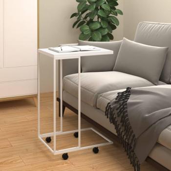 vidaXL Side Table with Wheels - White, 40x30x63.5 cm, Engineered Wood