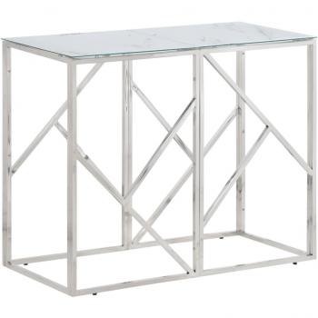 Mesa de consola de acero inoxidable con vidrio templado, color plateado