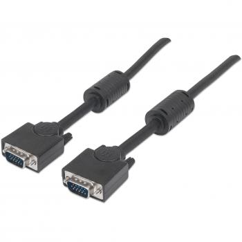 Cable VGA Manhattan 3m con Núcleos de Ferrita, Macho a Macho, HD15, Compatible SVGA, Antinterferencias y Garantía de por Vida